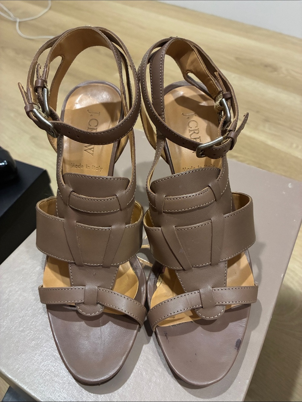 J. Crew Brown Leather Strappy High Heel Sandals “Menara”
